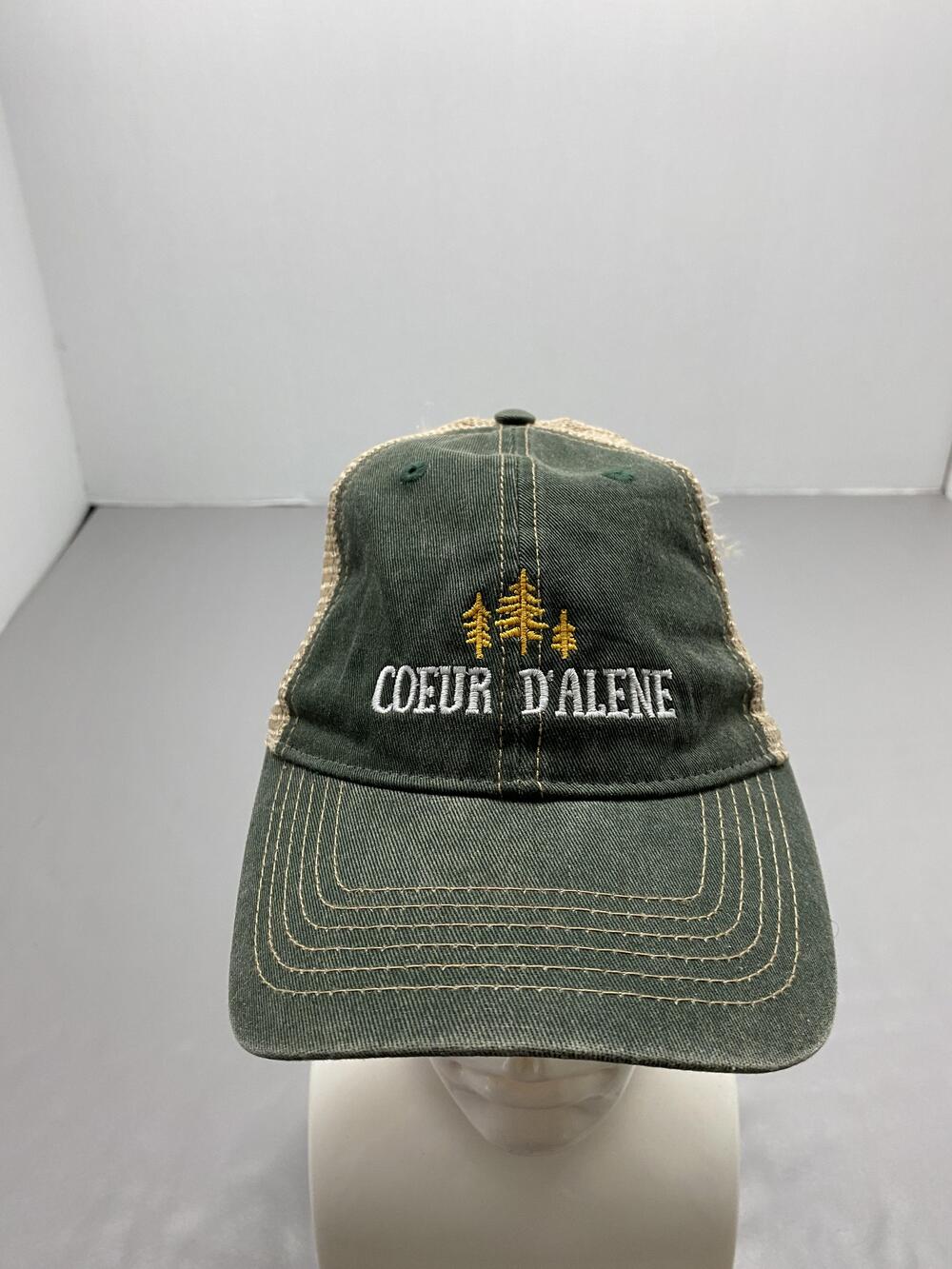 Hat Cap Strap Back One Size Green Coeur D'Alene Trucker Mesh Adjustable Mens